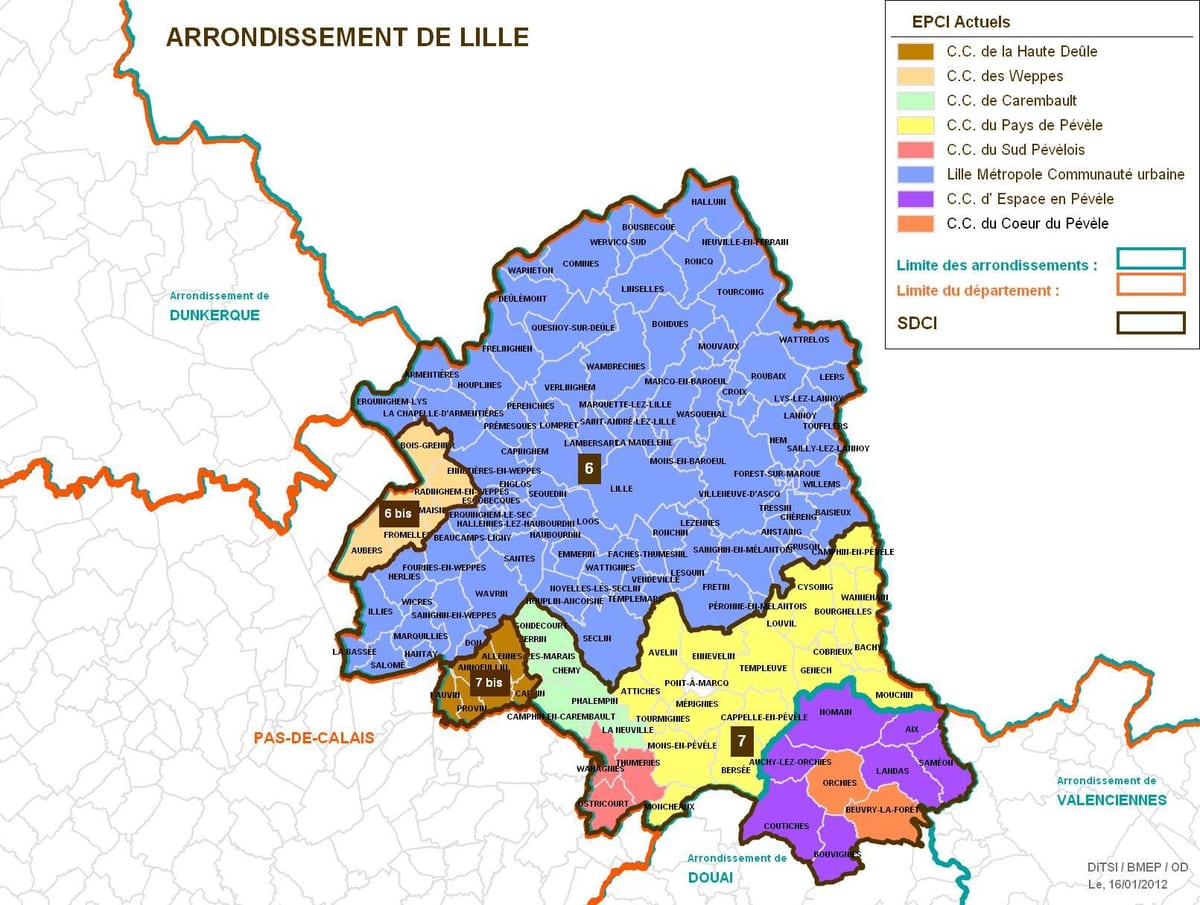 মানচিত্র এর Lille অ্যারোঁদিসেমেন্ট